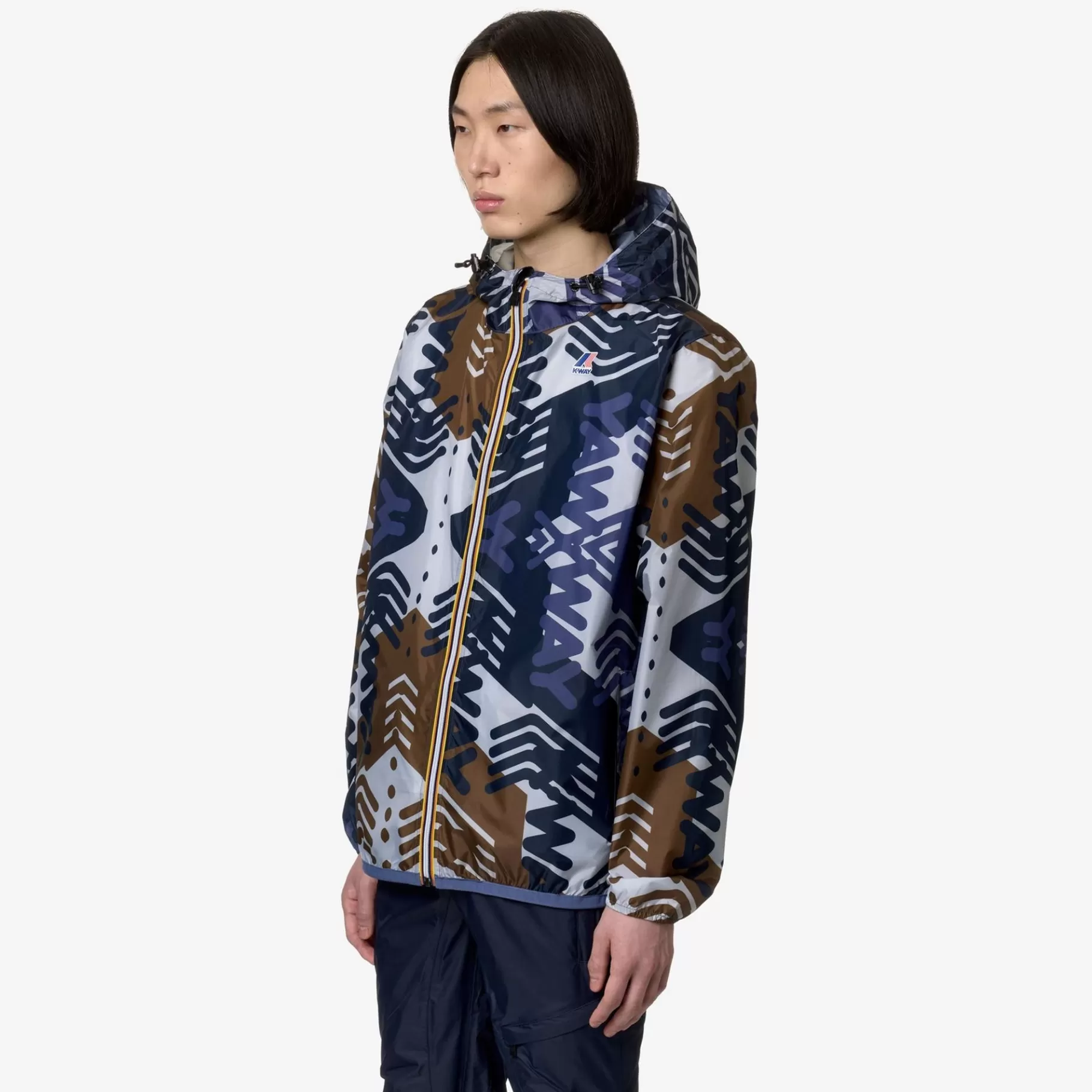 Coats And Long Jackets*K-WAY Le Vrai 3.0 Claude Graphic - Jackets - Mid - Unisex - Logo Pattern Grey-Blu-Indigo-Corda