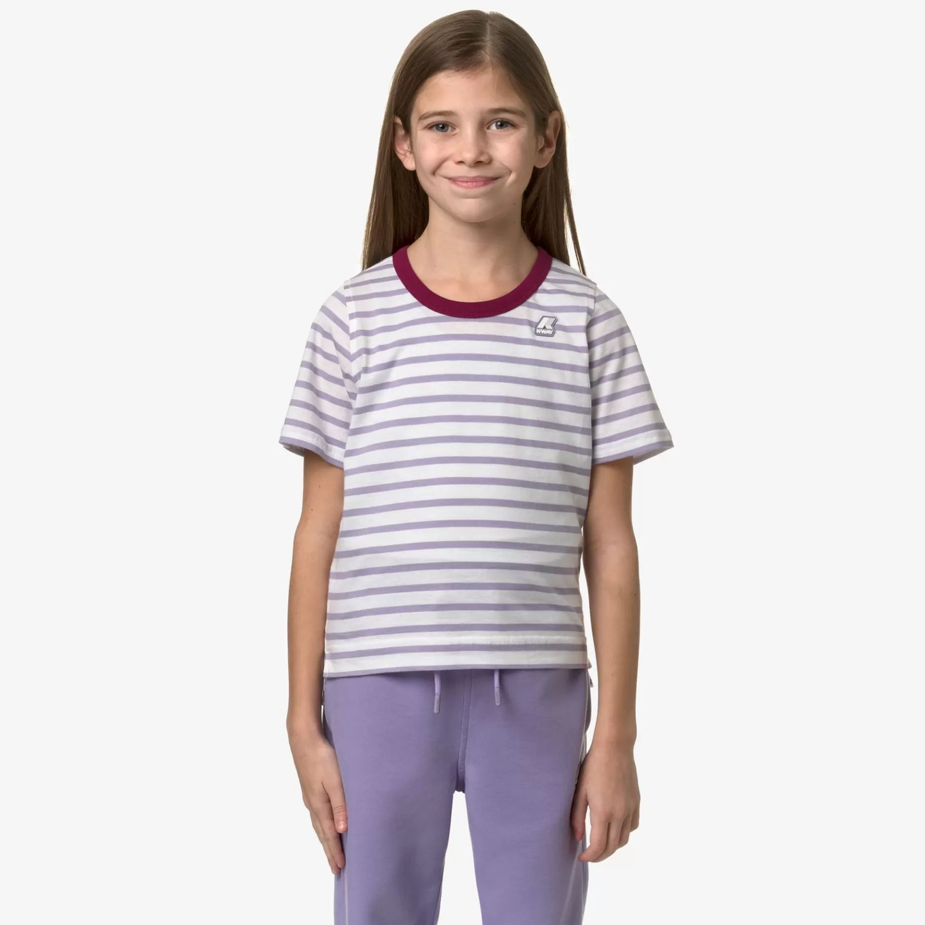 T-Shirt*K-WAY P. Emeli Stripes - T-Shirtstop - T-Shirt - Girl - White-Violet Glicine-Red Dk