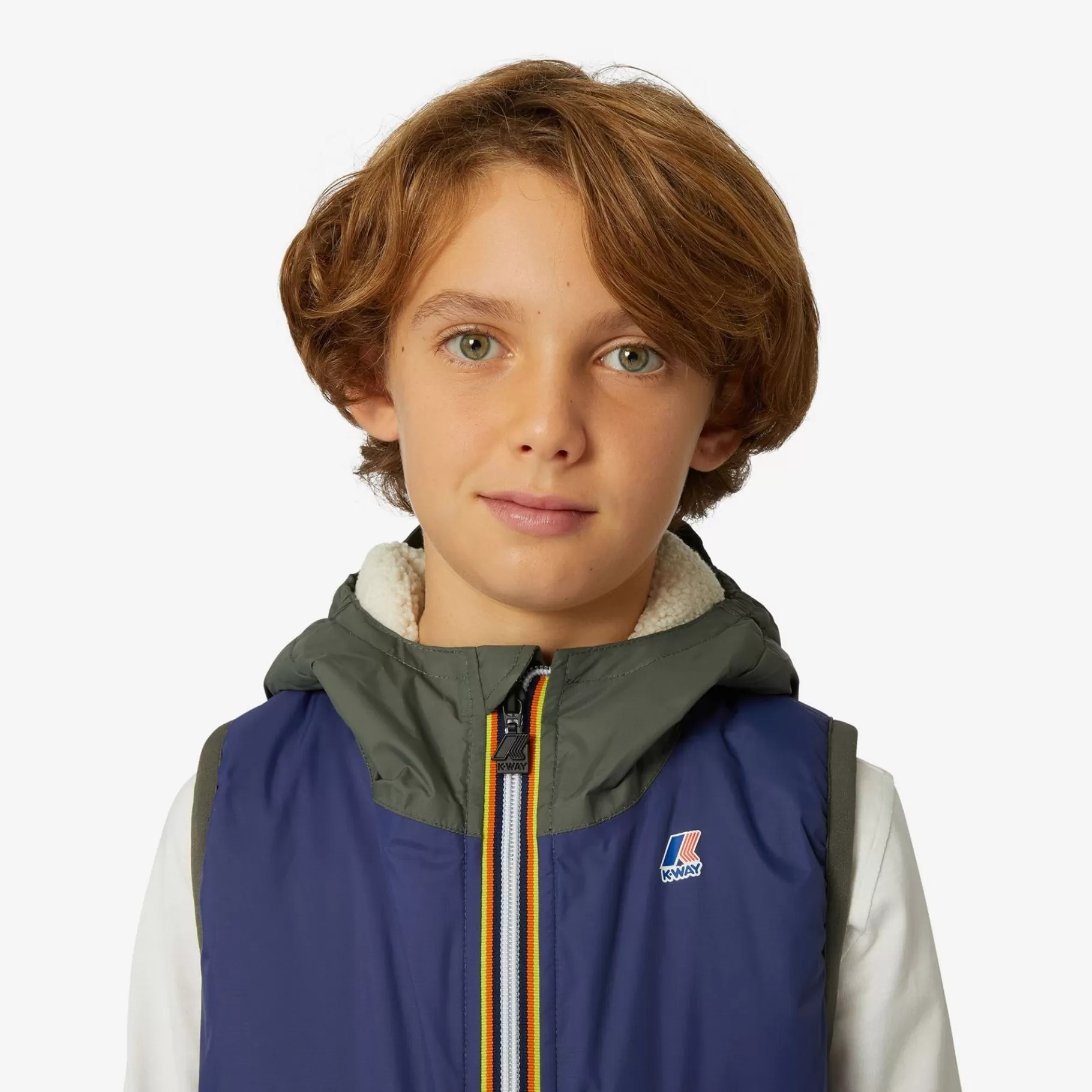 Vests*K-WAY P. Le Vrai 3.0 Orlan Orsetto - Jackets - Vest - Kid Unisex - Ecru-Green B-Blue M