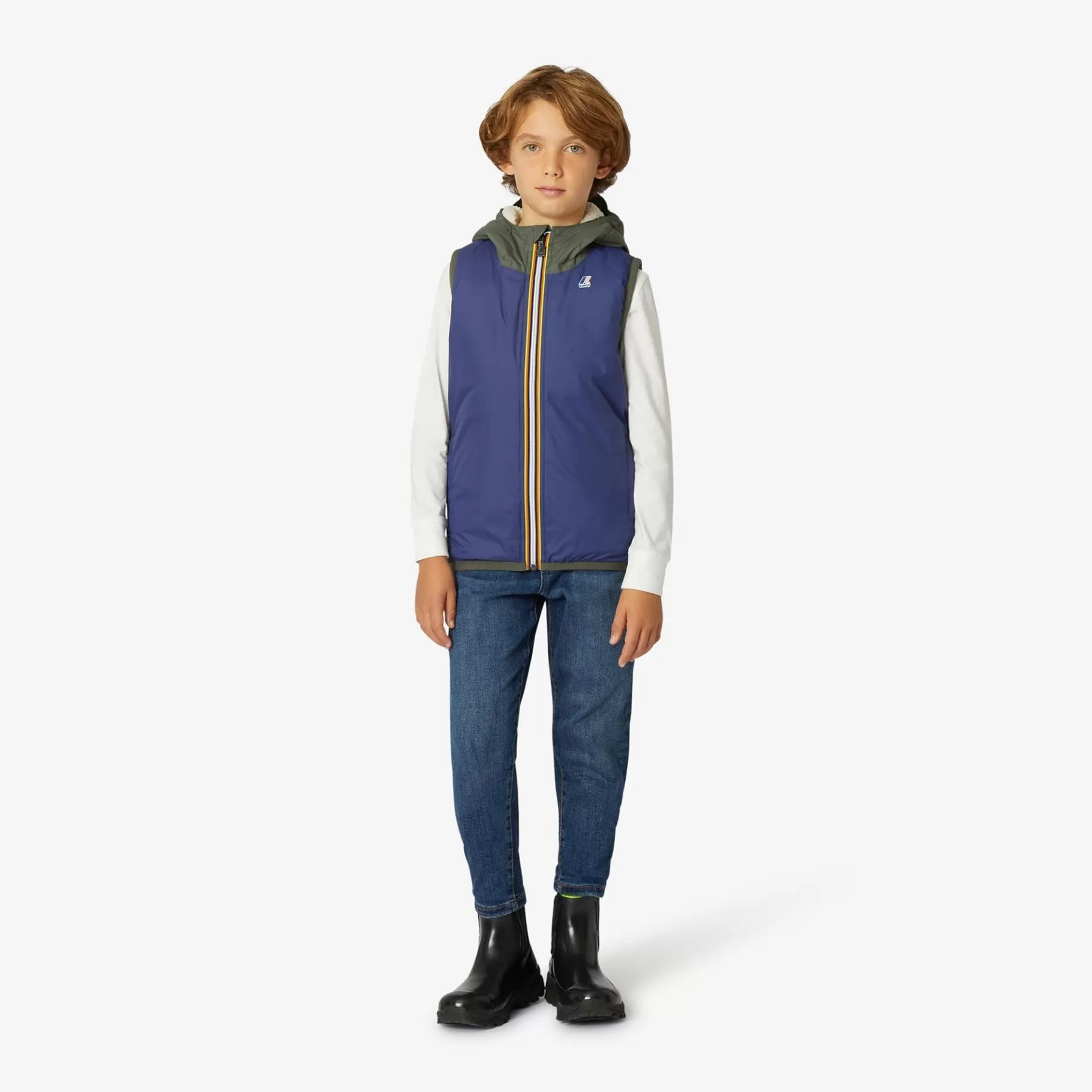 Vests*K-WAY P. Le Vrai 3.0 Orlan Orsetto - Jackets - Vest - Kid Unisex - Ecru-Green B-Blue M