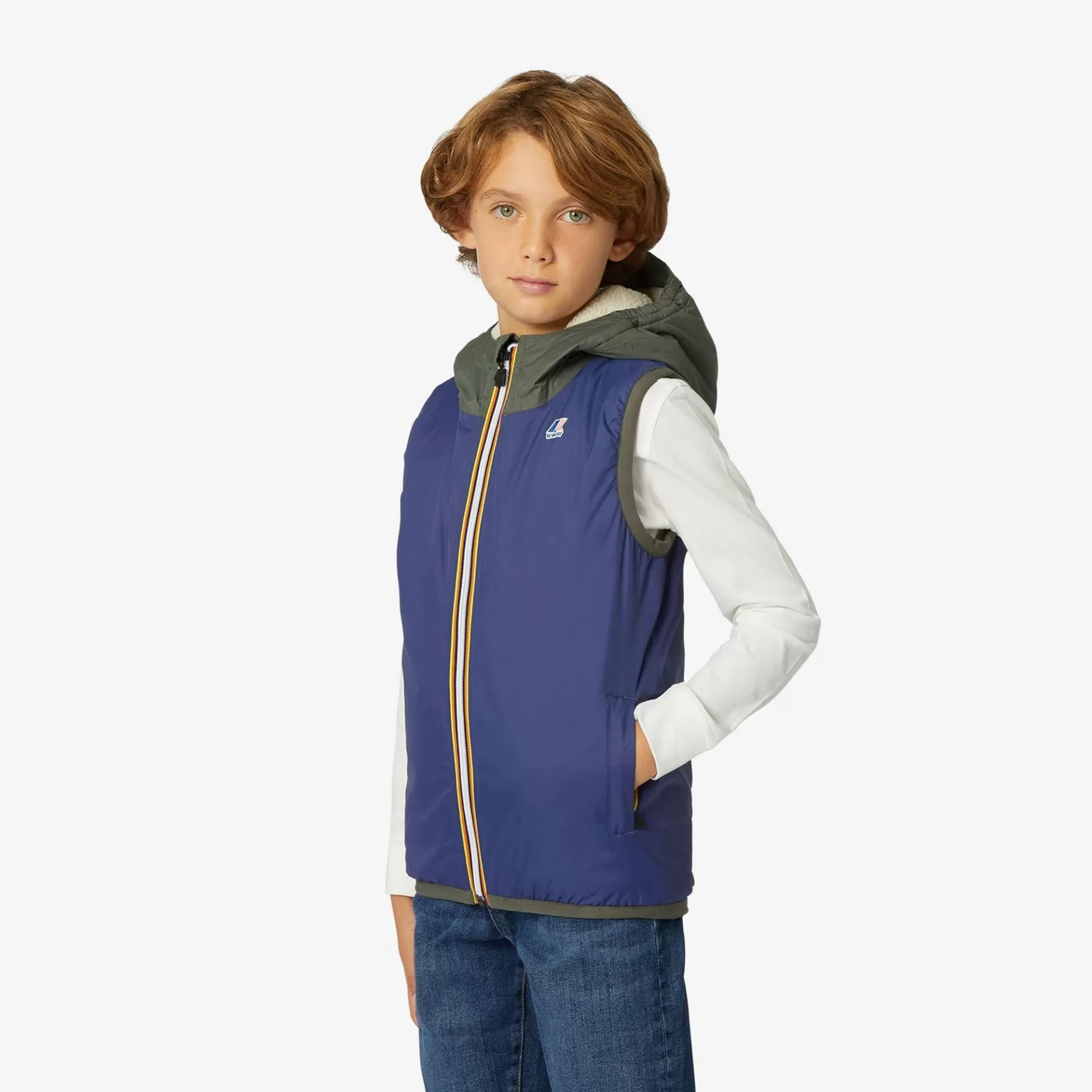 Vests*K-WAY P. Le Vrai 3.0 Orlan Orsetto - Jackets - Vest - Kid Unisex - Ecru-Green B-Blue M