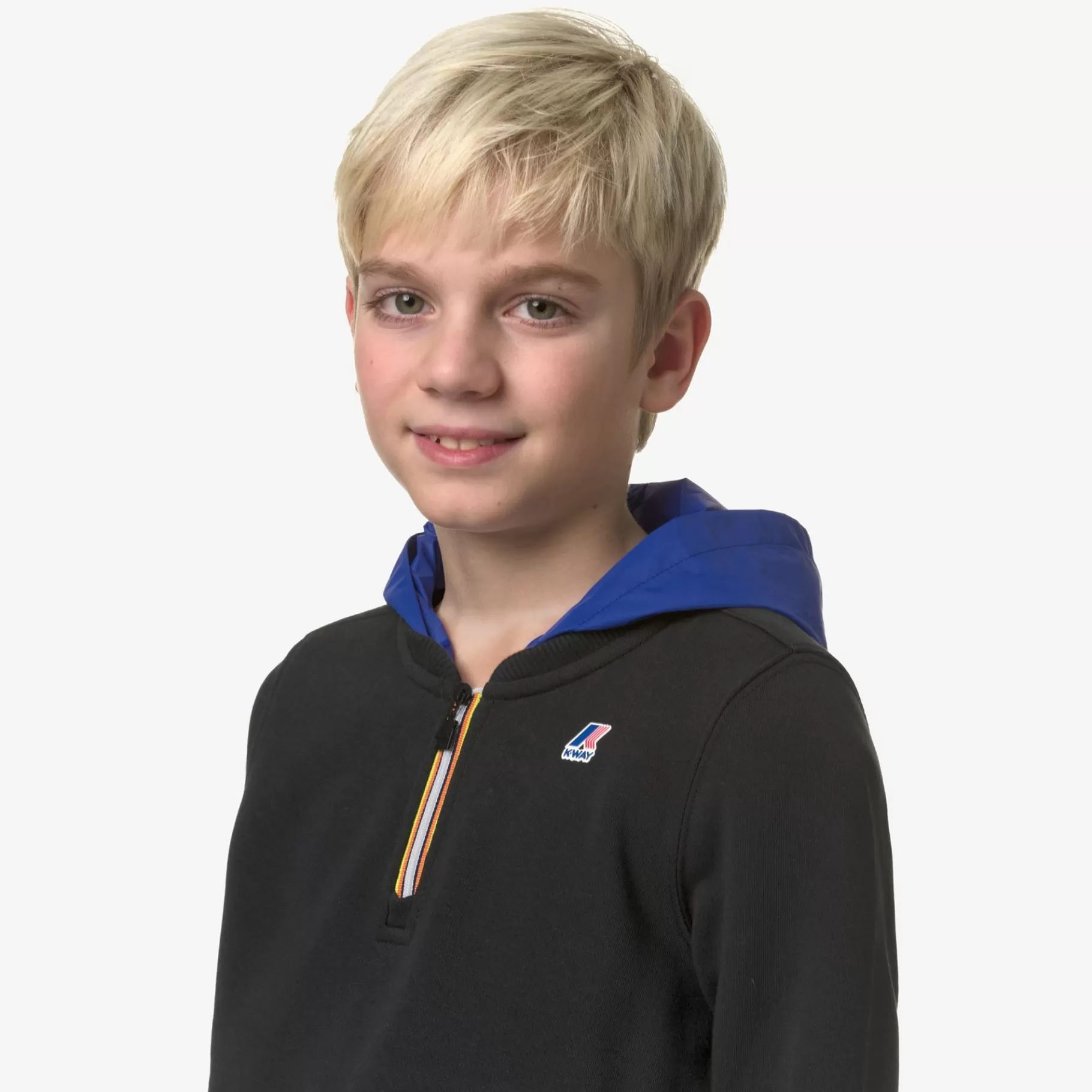 Hoodies And Sweaters*K-WAY P. Le Vrai Donat Nylon Pc - Fleece - Jumper - Boy - Black Pure-Blue Royal Marine