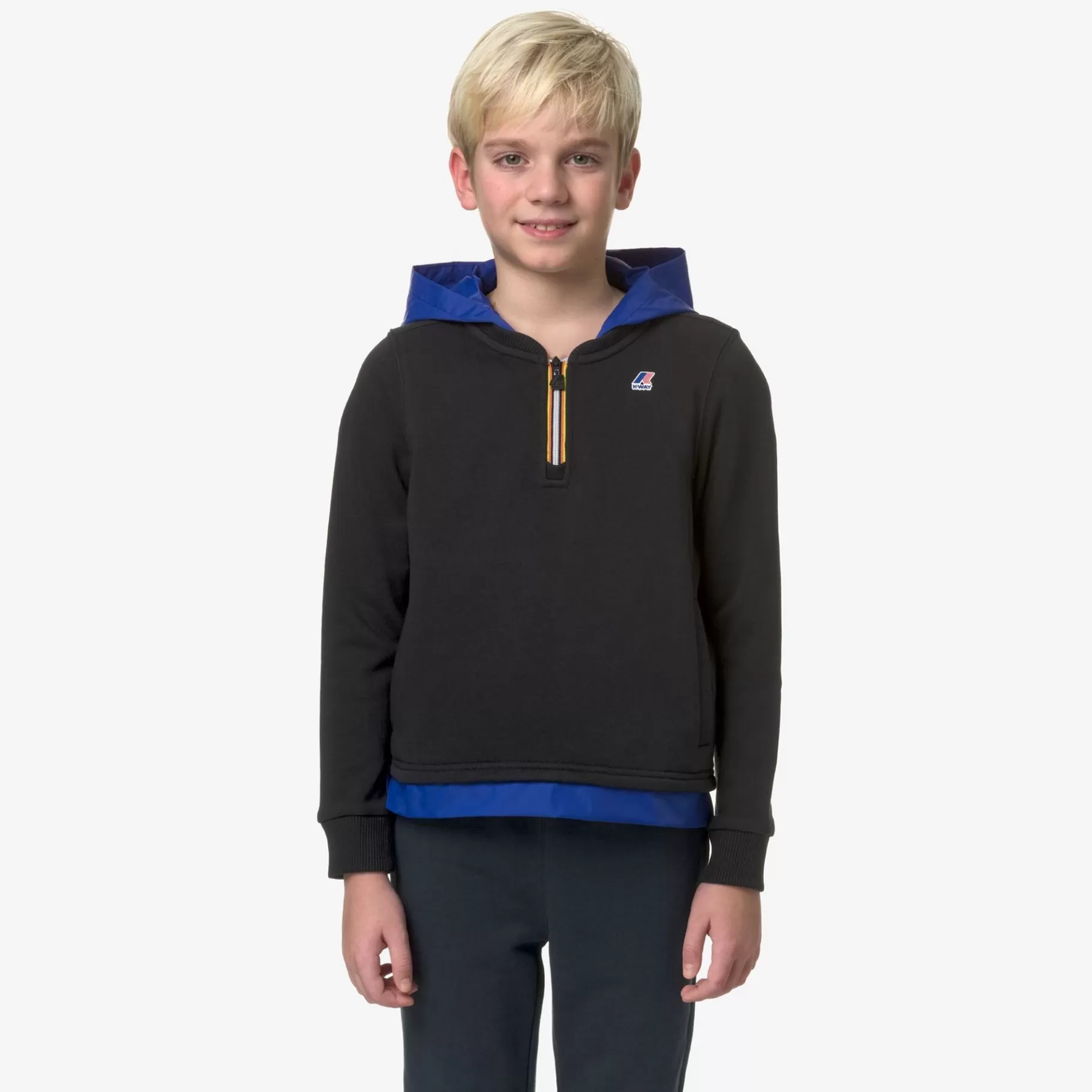 Hoodies And Sweaters*K-WAY P. Le Vrai Donat Nylon Pc - Fleece - Jumper - Boy - Black Pure-Blue Royal Marine