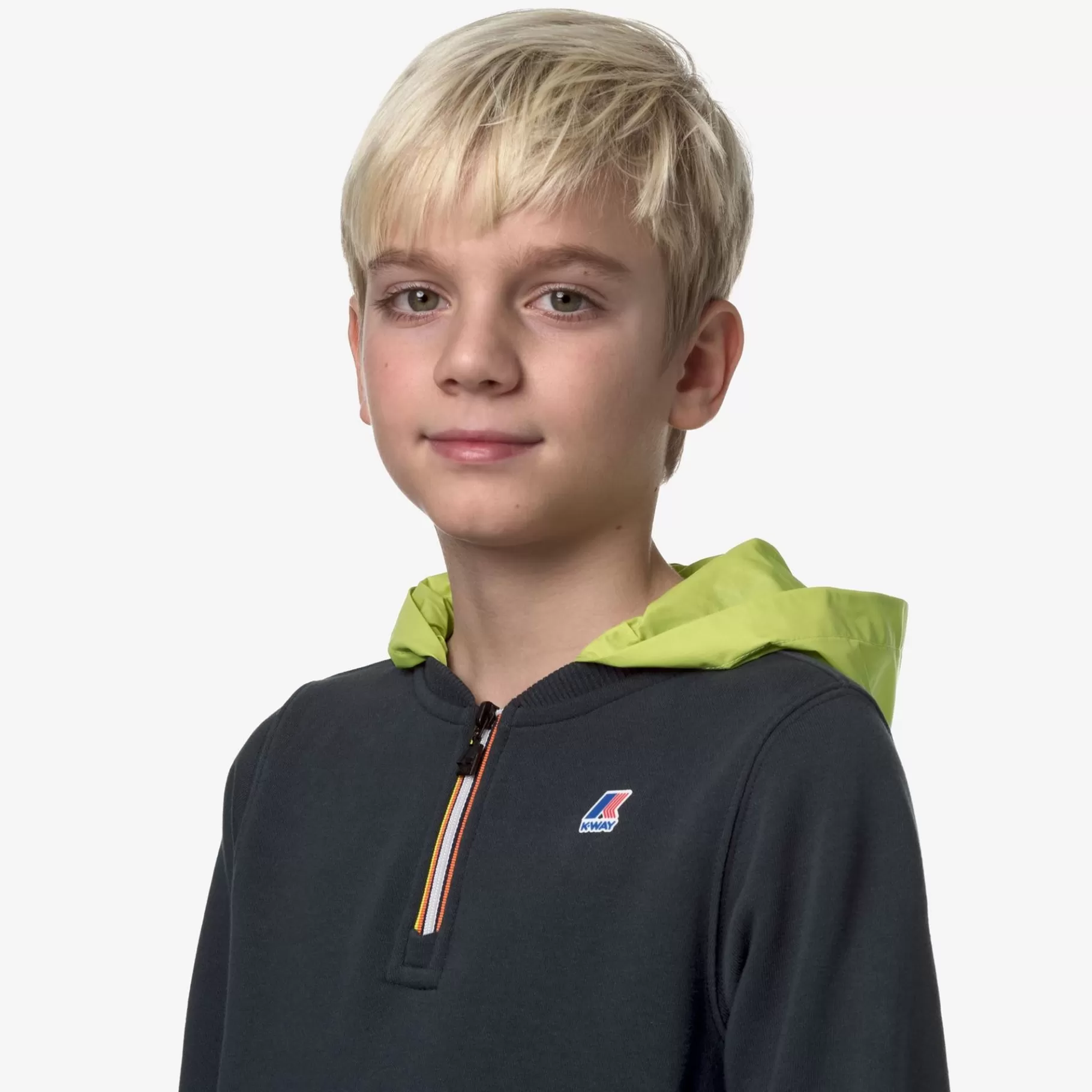 Hoodies And Sweaters*K-WAY P. Le Vrai Donat Nylon Pc - Fleece - Jumper - Boy - Blue Depth-Green Celery