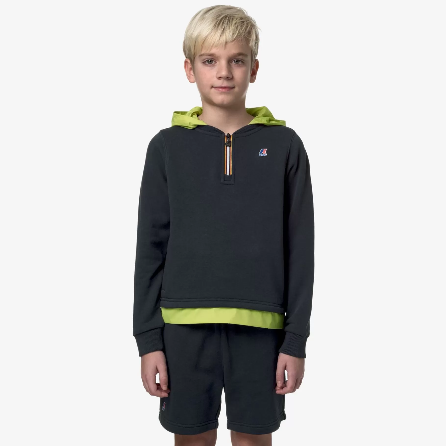 Hoodies And Sweaters*K-WAY P. Le Vrai Donat Nylon Pc - Fleece - Jumper - Boy - Blue Depth-Green Celery