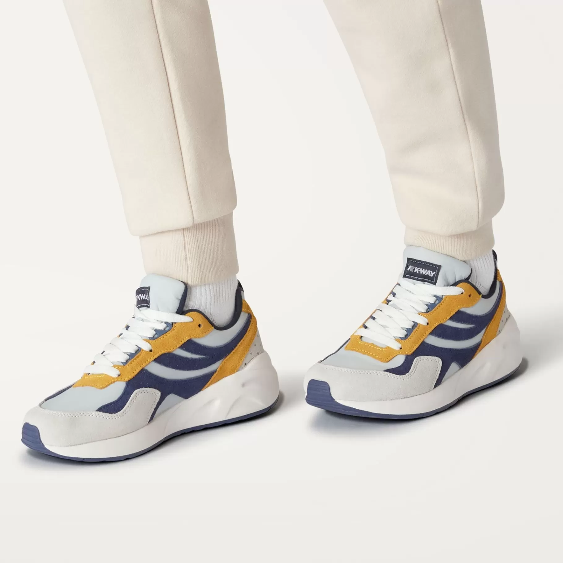 Sneakers*K-WAY Training 3.0 Laces - Sport Shoes - Low Cut - Unisex - Grey Lt-Blue Medieval-Yellow Sunflower